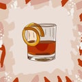 Sazerac cocktail illustration. Alcoholic classic bar drink hand drawn vector. Pop art