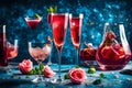 Sbagliato Rosa alcoholic cocktail drink with Italian red liqueur and aperitif, champagne rose or sparkling Generated Ai