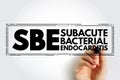 SBE Subacute Bacterial Endocarditis - type of infective endocarditis, acronym text stamp concept background