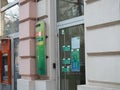 Sberbank, facade and entrance to the European branch of the subsidiary Sberbank of Russia. Sanctions to the financial Royalty Free Stock Photo