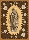 Virgin of Guadalupe vintage silk screen style poster illustration Royalty Free Stock Photo