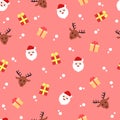 Red seamless Christmas Santa background with reindeer and gifts elements Royalty Free Stock Photo