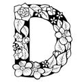 Hollow flowers English letters, wedding fonts.English alphabet. Vector handwritten brush script. ABC Painted Letters.Letter D