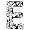 Hollow flowers English letters, wedding fonts.English alphabet. Vector handwritten brush script. ABC Painted Letters.Letter E