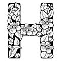 Hollow flowers English letters, wedding fonts.English alphabet. Vector handwritten brush script. ABC Painted Letters.Letter H