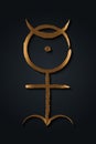 Golden hieroglyphic monad esoteric symbol, sacred geometry, The Monas Hieroglyphic, gold brush stroke style. Mystical logo icon