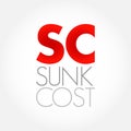 SC Sunk Cost - cost that has already been incurred and that cannot be recovered, acronym text concept background