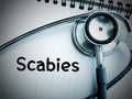 Scabies term, Scabies is an infestation of the skin by the human itch mite. Royalty Free Stock Photo
