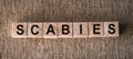 SCABIES word written on wooden blocks on a brown background