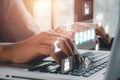 SCADA Supervisory control and data acquisition technology concept, Woman hand typing on keyboard computer with SCADA icon on Royalty Free Stock Photo