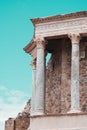 Scaenae frons of the Antique Roman Theatre in Merida, Spain. Royalty Free Stock Photo