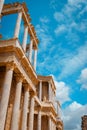 Scaenae frons of the Antique Roman Theatre in Merida, Spain. Royalty Free Stock Photo