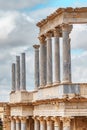 Scaenae frons of the Antique Roman Theatre in Merida, Spain. Royalty Free Stock Photo