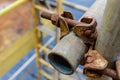 Scaffold double fix clamp and scaffold pipe are lock scaffold pi Royalty Free Stock Photo