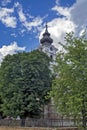 Scaffolding around the church tower Royalty Free Stock Photo