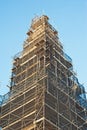 Scaffolding around an historic tower