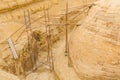 Scaffolding behind the great Sphinx in Giza plateau. Cairo, Egypt Royalty Free Stock Photo