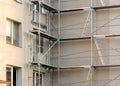 Scaffolding in building replacement of balcony Royalty Free Stock Photo