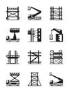 Scaffolding and construction cranes icon set