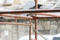 Scaffolding in construction. scaffold pipe clamp and parts Royalty Free Stock Photo