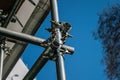 scaffolding on a construction site, detail of the scaffolding structures made of galvanized steel joints and structures