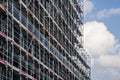 Scaffolding at construction site of a glass office building