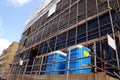 Scaffolding. construction site. portable toilets