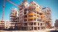 Scaffolding on the facade of a modern building, Block of apartments under construction Royalty Free Stock Photo