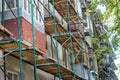 Scaffolding on the facade of a residential building during repair
