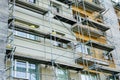 Scaffolding before installation of the thermal insulation of the facade Royalty Free Stock Photo
