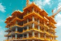 Scaffolding installed around residential development ensures safe access for construction activities Royalty Free Stock Photo