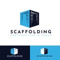 Scaffolding Logo Design. Building tool construction vector design. On navy blue, cyan, and white colors. Scaffold illustration Royalty Free Stock Photo