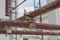 Scaffolding pipe clamp and parts. Royalty Free Stock Photo