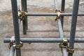 Scaffolding pipe clamp and parts Royalty Free Stock Photo