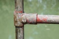 Scaffolding pipe clamp and parts, An important part of building strength to scaffold clamps in used close up on Royalty Free Stock Photo