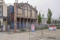 Scaffolding on ruins of earthquake damaged building, Christchurch, New Zealand Royalty Free Stock Photo