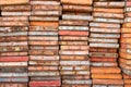 Scaffolding wood at construction site with inspected color Royalty Free Stock Photo