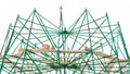 Scaffolding with a wooden deck in the form of a standing platform as a structure of a radial object. Part of the frame