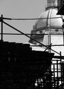 Scaffolds with a dome on the background, black and white