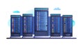 Scalable Data Server Buildings with Interconnected Networks, vector design Generative AI Royalty Free Stock Photo