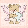 Greeting card with tooth fairy teddy bear