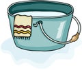 Plastic bucket with towel and full of water Royalty Free Stock Photo