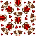 Seamless pattern with dogs and hearts