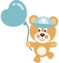 Baby boy teddy bear running hold a blue heart balloon Royalty Free Stock Photo