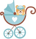 Boy teddy bear on baby carriage Royalty Free Stock Photo