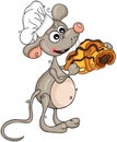 Cook mouse holding a croissant with chocolate