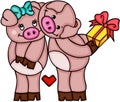 Cute couple of pigs in love