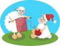 Cute couple sheeps knitting wool Royalty Free Stock Photo