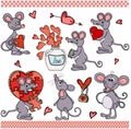 Cute love mouse set digital elements Royalty Free Stock Photo