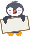 Cute penguin with a blank signboard Royalty Free Stock Photo